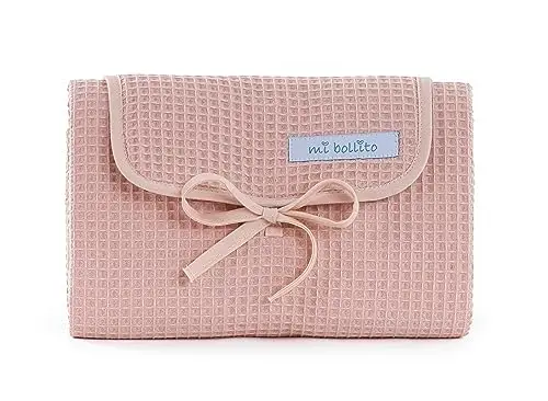 Changeur de bébé portable, pliable et imperméable. Tissu 100% en coton gaufré. Facile à ranger dans le sac à langer. Idéal pour le cadeau de nouveau-né. (Rose pastel)