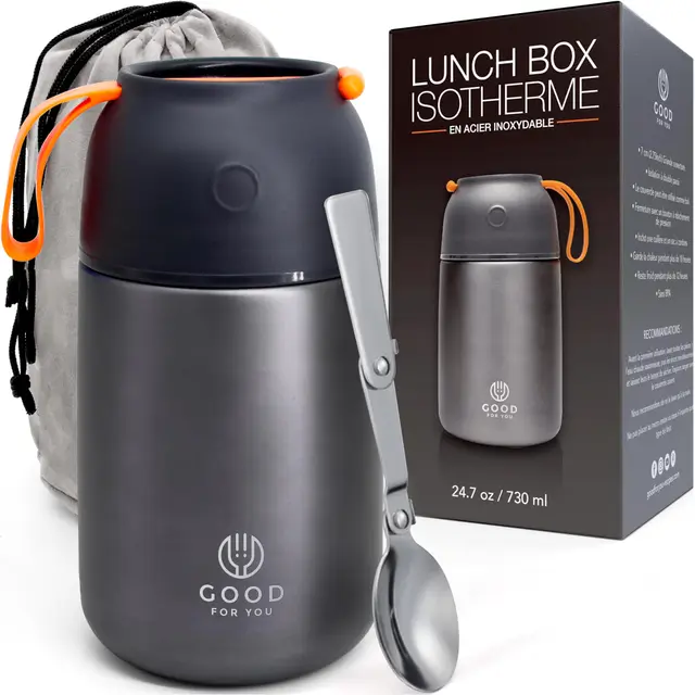 GOOD FOR YOU - Thermos alimentaire de Boîte à repas inoxydable pour repas chauds ou froids - Boîte à lunch pour école, bureau, camping - Isolation double parois avec cuillère pliable et sac