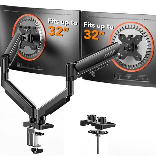 ErGear Bras Double Ecran PC, Support 2 Ecran PC Réglable de 13 à 32 Pouces, Support Ecran PC 2 Ecran à Installation Rapide avec Fixation VESA Sans Outil, Charge Maximale 9 kg, VESA Maximal 100 x 100mm