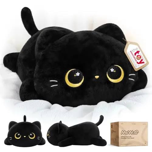 Mewaii Peluche Chat Mignonne 13 Pouces,Oreiller Kawaii en Forme de Chat Noir,Coussin Peluche Doux pour Enfants, Jouet Anti-Stress Câlin,Idée Cadeau Originale