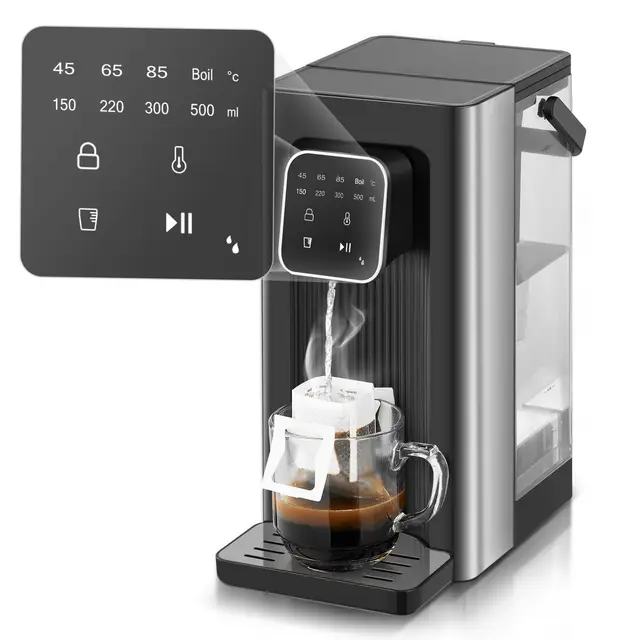 Distributeur d'eau Chaude, 2600 W, Eau Chaude en Quelques Secondes, 4 Niveaux de Température, 4 Quantités d'eau, Réservoir de 2,5 l, Compact et économe en énergie, écran tactile Numérique