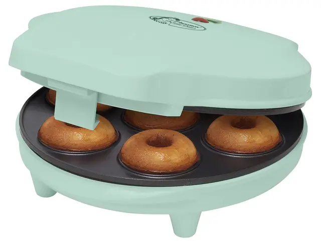 Bestron Appareil à donuts au Design Rétro, Mini-Machine à Donuts pour 7 petits Donuts, inclut Témoin de Cuisson & Revêtement Antiadhésif, 700 Watts, Sweet Dreams Collection, Couleur: Vert