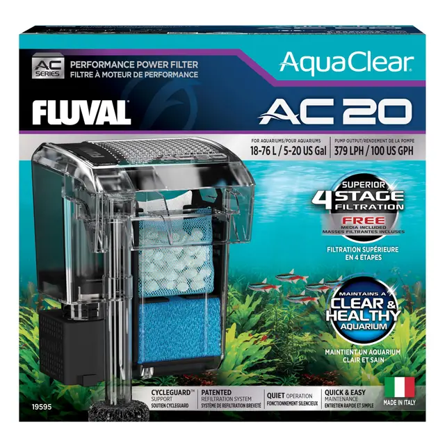 Fluval Filtre à Dos pour Aquarium AquaClear AC20, 379 lph