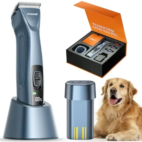 oneisall Tondeuse Professionnelle pour Chiens 2*batterie à Poils long epais, Tondeuse Chiens et Chats puissante, 2 Vitesses Silencieuse pour Animaux à Poils Epais|Longs|Bouclés, Batterie Amovible.