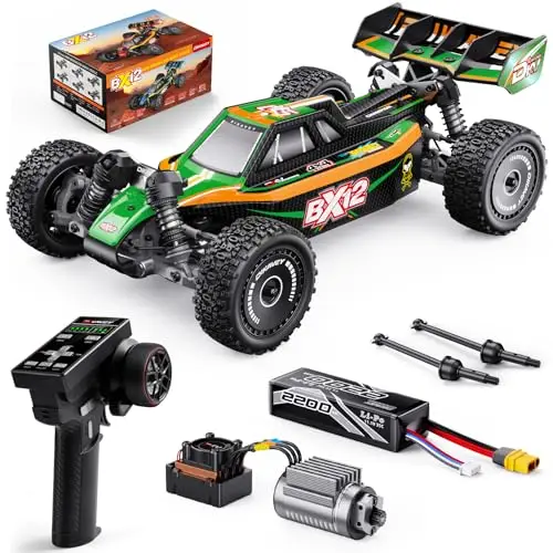 Voitures Rc 1/12 Sans Balais Pour Adultes, Voiture TéLéCommandéE Pour Buggy Rc De Course Grande Vitesse Rapide Maximum 70 km/h 4x4 Avec Batterie 3s 2200 Mah,Convient Comme Cadeau Pour DéButant-Vert