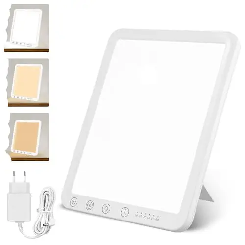 Lampe de luminothérapie 15000 Lux Sans UV Lampe de lumière du jour avec 3 températures de couleur,5 niveaux de luminosité et 6 minuterie,Fonction de Mémoire, Support Pliant à 180° Réglable