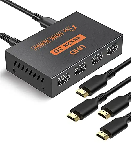 Splitter HDMI 4K Répartiteur HDMI 1 entrée 4 Sorties Soutien 3D 4K 1080P, Dupliquer/Miroir Écran Seulement pour PS-3/4 X-Box Lecteur DVD Projecteurs HDTV (014)