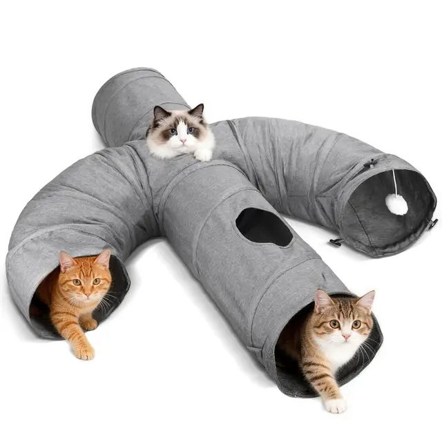Nobleza Tunnel pour Chat – Tunnel de Jeu Pliable en Tissu Oxford Résistant, avec Canne à Pêche et Trous d‘Espionnage pour des Heures de Jeu Interactif à l‘Intérieur, Cactus