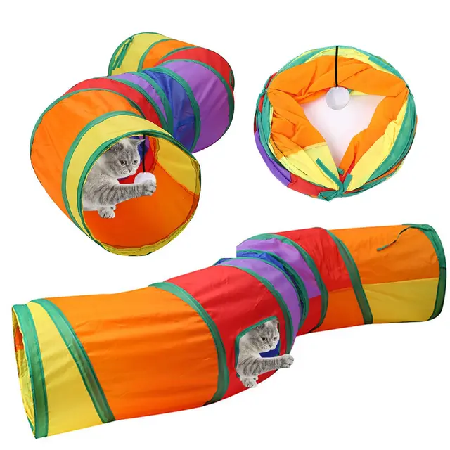 Jouet Tunnel pour Chat Interieur Jouets pour Chats Jeu tunelle pour Chat Interactif 2 Voies Jouer pour Chaton Intérieur Cat Toy Tunnel Pliable pour Chien Lapin Chats Cobaye Enfant (S-Tunnel)