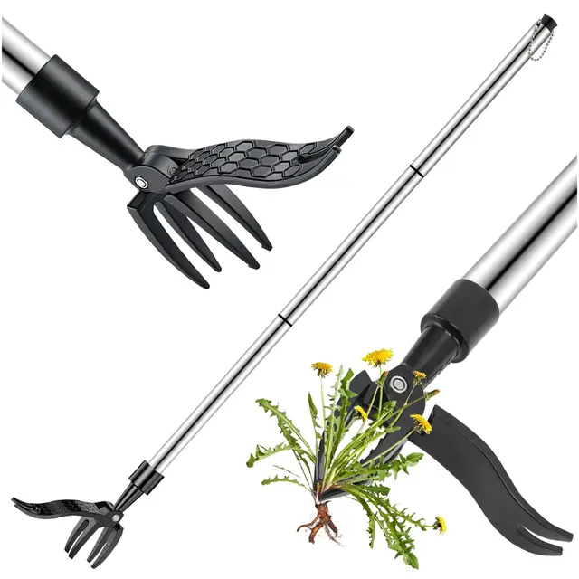 TOGETDREAM Désherbeur À Main Outils, Outil Manuel de désherbage Outil de désherbage à Long Manche avec 4 Griffes Extracteur de Mauvaises Herbes Désherbage en Acier Inoxydable Outil pour Pelouse Jardin