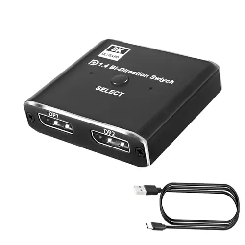 XMSJSIY DisplayPort Switch 8K Bidirectionnel 1 en 2/2 en 1 Sortie Répartiteur Haute Vitesse Convertisseur DP Version 2.1 Soutien 8K@60Hz pour HDTV