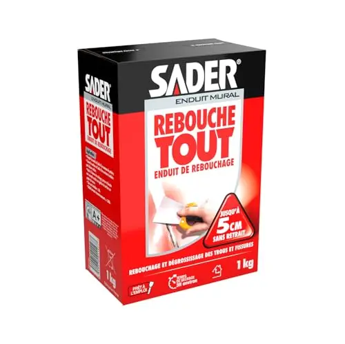 Bostik Sader Rebouche Tout – Enduit de Rebouchage Intérieur – Tous Supports – Rebouchage et Égalisation de Trous et Fissures Jusqu’à 1 cm – Joint Plaque de Plâtre – 1 carton de 1kg – Format Poudre