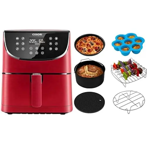 COSORI Friteuse sans Huile à Air Chaude 5,5L, Air Fryer avec 11 Programmes & Accessoires de Friteuse sans Huile 5,5 Litre, Plateau à Pizza/Corbeille à Pain/Support en Métal/Moule à Cake