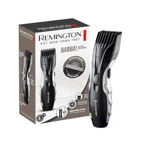 Remington Tondeuse barbe électrique [Utilisation facile & précise] Barba (Ergonomique, lames céramique auto-affûtées & lubrifiées à vie, 9 réglages 1,5-18mm, Secteur/batterie, brosse incl.) MB320C