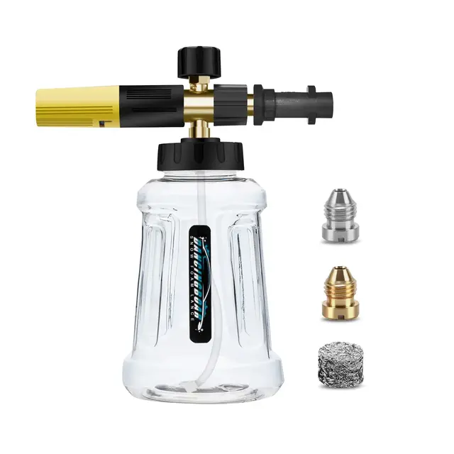 Canon a Mousse Amélioré pour Nettoyeur Haute Pression Karcher K Series K2 K3 K4 K5 K6 K7, Canon à mousse de Neige 1L avec Buse de Pulvérisation Réglable (Noir et Jaune)
