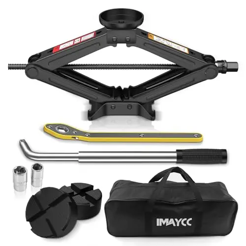 IMAYCC Cric Voiture 2.5T/2500kg, Universel Crique Voiture avec Tampon Caoutchouc, Portable Cric De Levage avec Clé pour Écrous De Roue, Kit d'urgence Automobile.
