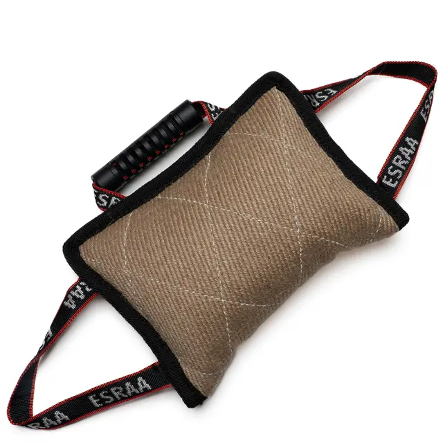 ESRAA Coussin de Mordant pour Chien, Jouet de Traction en Toile, pour Races Moyennes et Grandes, Dressage et Entraînement, Sport Canin, Intérieur/Extérieur, Jute Naturelle