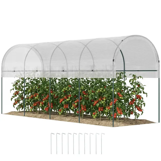 Outsunny Serre de Jardin, Serre à tomates, bâche renforcée, châssis en Acier, pour légumes Plantes Fleurs, pour extérieur, 400 x 120 x 170 cm, Transparent
