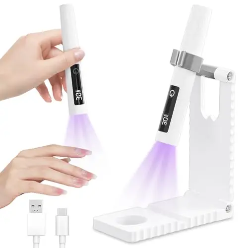 Flintronic Lampe UV Ongles Gel, 3W Lampe UV Ongles Gel Portable, avec Support, Charge Rapide USB-C, Double Minuteur 30s/60s, Minicure Lampe UV Professionnel, Séchoir à Ongles Rapide, Écran Tactile