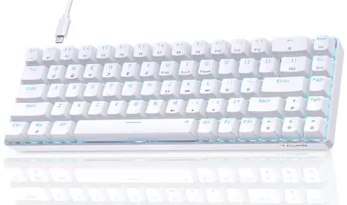 Dierya Clavier Gamer Mécanique 60% Câblé avec Interrupteur Rouge,T68SE Clavier Gaming LED Rétroéclairé Type-c Mechanical Keyboard Compact 68 Touches Anti-ghosting-US Layout,Blanc