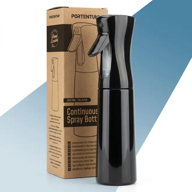 PORTENTUM Vaporisateur cheveux 300 ml – Pulverisateur d’eau à brume fine avec pulvérisation continue – Design ergonomique – Brumisateur rechargeable spray vide pour cheveux, plantes et nettoyage