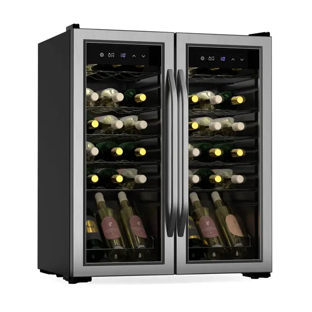 KLARSTEIN Vinamour Cave à vin 2 zones - 36 bouteilles, 5-18°C, commande tactile, éclairage LED, pose libre, protection UV, inox double porte