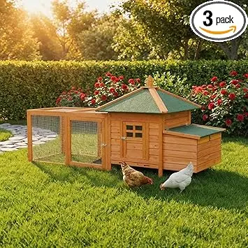 Miweba MyAnimal poulailler MH-19 | 206x73x123 cm - pour 3 Poules - Niche avec enclos extérieur - 2 perches - Résistant à l'hiver - Maison de Poules avec pondoir - Bois de pin - Volière (Marron)