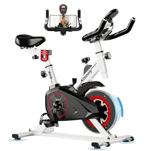 Vélo d'appartement silencieux avec résistance magnétique réglable, écran LCD et selle ergonomique confortable pour le cycling indoor et votre home gym (Blanc H1)