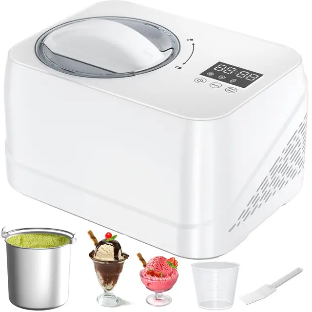Sorbetière Electrique avec Compresseur, Auto-refroidissan Machine a Glace, Turbine à Glace 1L, avec Gradué/Spatule, pour Fait de Crème Glacée/Gelato