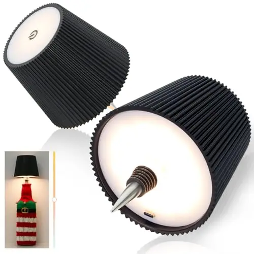 Beaeet Lampe Bouteille LED Noire, Rechargeable USB-C, sans Fil, IP54, 3 températures réglables, pour Bouteille en Verre, Table, Balcon, terrasse, Camping, fête - 2 Pack