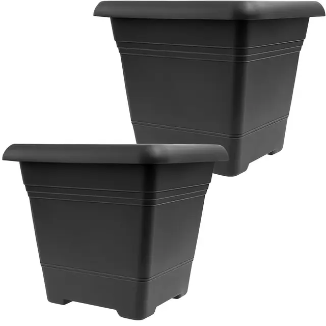 Lot de 2 grands pots de fleurs d'extérieur 40 x 40 cm - Anti-basculement - Avec système de drainage - Jardinière extrêmement résistante - Pot de fleurs stables - Anthracite