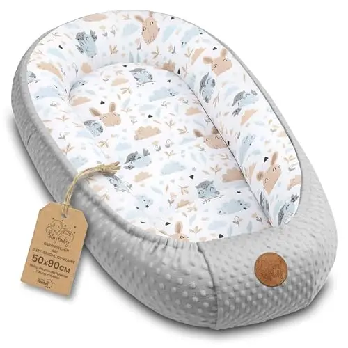 Totsy Baby Réducteur de Lit Bébé 90x50cm en Minky Polyvalent pour Nid d'ange Couffin et Naissance Chaud et Doux et Accessoires pour nid Douillet Winter Cocon Hibou Gris