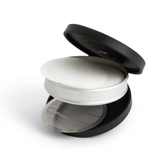 AeroPress Support de filtre à café de voyage, étui de filtre à café à double compartiment pour filtres AeroPress standard et XL, rangement en aluminium étanche pour filtres en papier et métal, compact