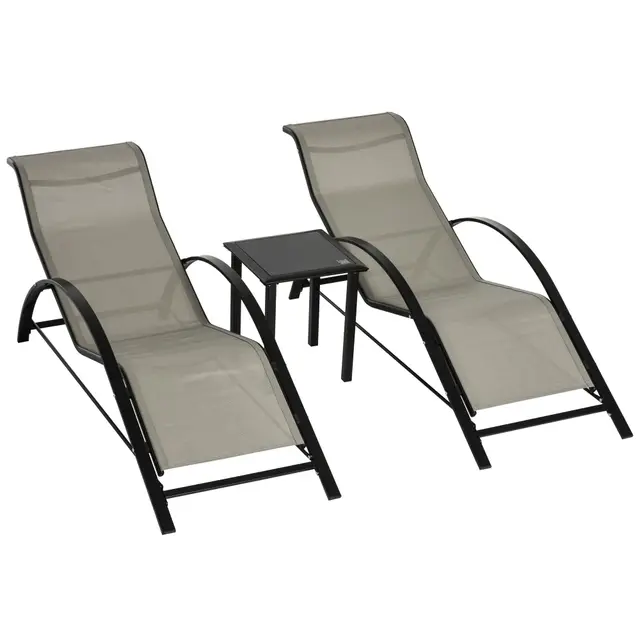 Outsunny Lot de 2 Bains de Soleil avec Table