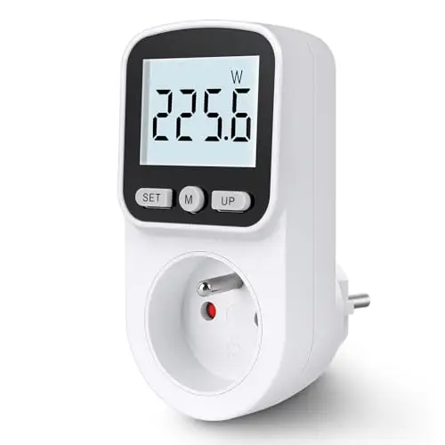 Wattmetre Prise Consommation Electrique, Prise Compteur d'Énergie Wattmètre Rétroéclairage LCD, Mesure Consommation Electrique Tension Actuel kWh, Compteur Électrique 3680W Protection Contre Surcharge