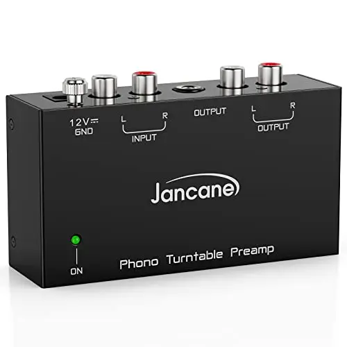 Préampli Phono, Préamplificateur stéréo électronique avec entrée RCA, Sortie RCA/TRS, Ampli pour Platine Vinyle Fonctionnement à Faible Bruit, avec Adaptateur DC 12 V
