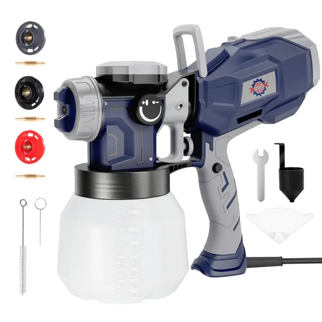 HVLP Système de pulvérisation de peinture, 1000 ml/min, pistolet à peinture électrique, récipient de 1500 ml, 3 buses et 2 méthodes de remplissage, pistolet à peinture pour peinture murale
