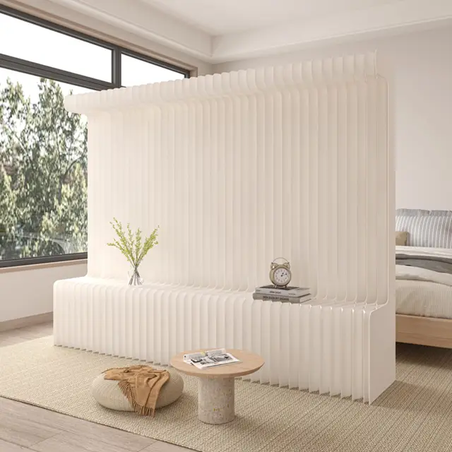 Faltbarer Kraftpapier Raumteiler mit Staufach selbststehende akustische Trennwand für Büro Wohnzimmer Ausstellunn & Einkaufszentren (H1,8 m x L)