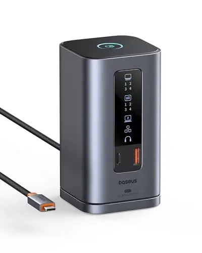 Baseus Spacemate 11 en 1 Docking Station 3 Moniteurs pour Windows, avec Écran Intelligent, 4K HDMI/DP, 10Gbps USB-C/A, 100W PD, Ethernet, Audio, Compatible avec HP/Lenovo/Dell/Acer