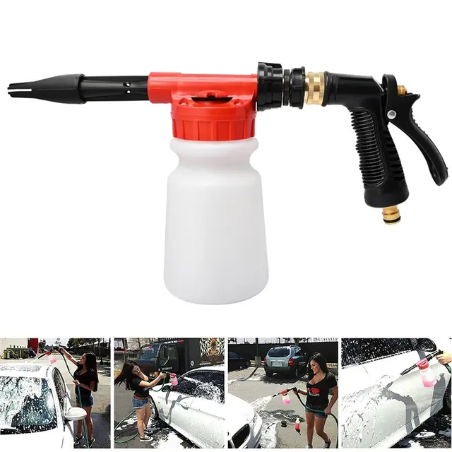Pistolet à Mousse de Voiture 900ml, Lance à Mousse Réglable 2 En 1, Pistolet à Mousse de Nettoyage de Voiture Pour Raccordement de Tuyau D'arrosage (Rouge)