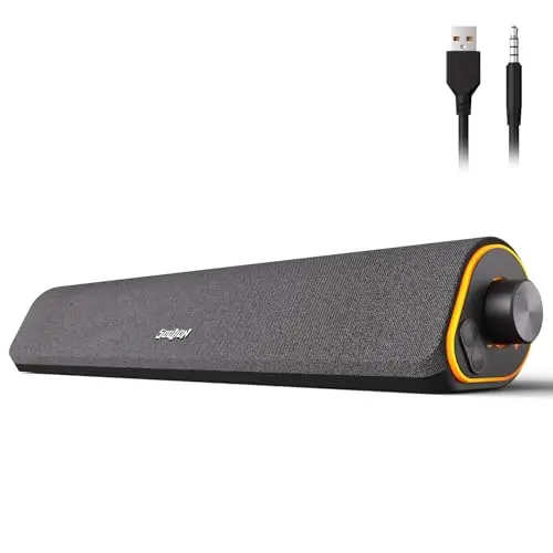 SOULION R50 Enceinte PC Bluetooth & 3,5 mm, Alimenté par USB, 2 * 5W Barre de Son PC avec Bluetooth et éclairage RGB, pour Ordinateur Portable, Tablette, Smartphone, Moniteur, 42 x 8 x 9cm