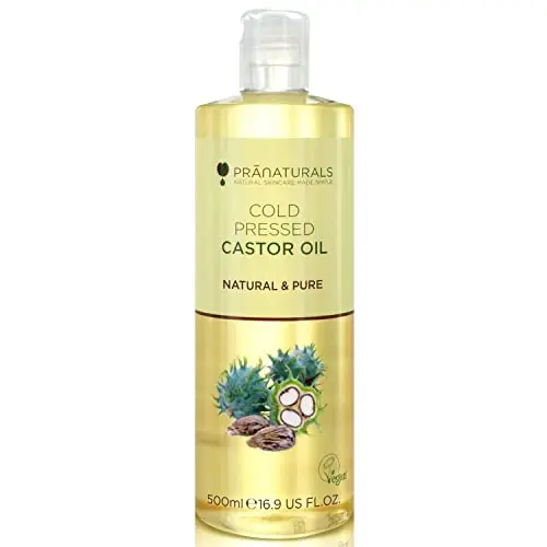 PraNaturals Huile de ricin pressée à froid 500 ml – 100% naturel végétalien pure, pour la croissance des cheveux et les cils, plus doux pour la peau et le visage.
