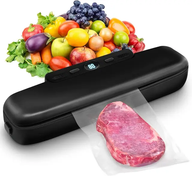 Machine à emballer sous vide automatique pour aliments, scellage sous vide One Touch pour la conservation des aliments secs et humides, machine à emballer sous vide compacte (Noir)