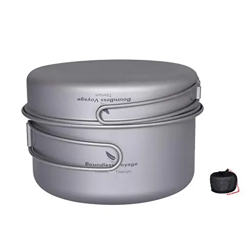 Boundless Voyage Outdoor 300ml 750ml 1100ml 1300ml 2900ml Titanium Pot with Lid Folding Bail Handle Camping Hiking Picnic Ultralight Portable Water Bottle Cup Mug Spork Set