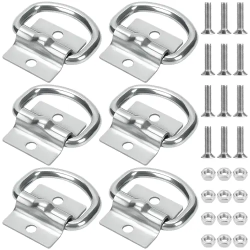 6 Pièces Anneau Arrimage, Anneau Arrimage D'arrimage en D Ancrage, Porteur 500 kg, avec 12 Jeux Vis pour Sécuriser Marchandises sur Remorques, Camions, Navires (Argent)