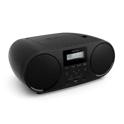 Philips TAZ6000 Lecteur de CD/Radio FM Tout-en-Un avec Dab+, Bluetooth 5.4, USB, Batterie/Alimentation CA, Amplification Dynamique des Basses (Dynamic Bass), matériaux recyclés et Prise Casque 3,5 mm