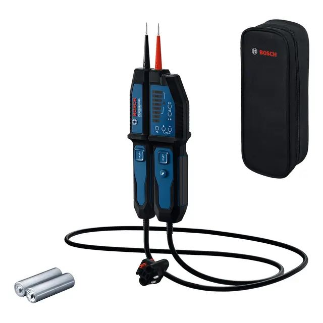 Bosch Professional Testeur de tension GVT 1000-15 (test de tension jusqu’à 1000 V AC/DC, retour LED, buzzer, alertes par vibration, lampe de poche intégrée, câble de 125 cm, 2x1,5 V LR03 (AA),housse)