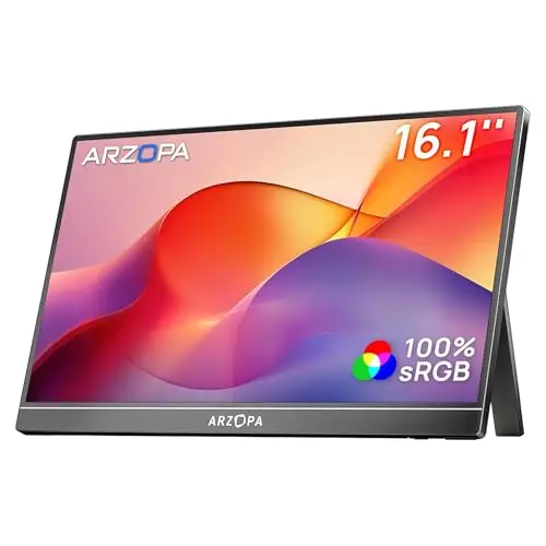 ARZOPA Écran Portable 16,1" IPS FHD 1080P, Moniteur Portable USB-C/HDMI avec Tige Unique,100% sRGB, HDR, Écran Léger Ultra-Mince Plug-and-Play pour Télétravail, PC, Mac, Xbox, PS5 et Gaming