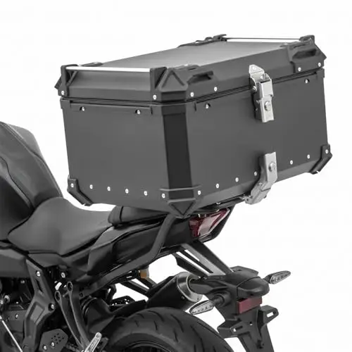 Top Case Moto 65L en Alliage d’Aluminium - Coffre Arrière Universel Étanche pour Moto & Scooter - Valise de Rangement Grande Capacité (2 Casques) Doublure Intérieure Premium Serrure de Sécurité