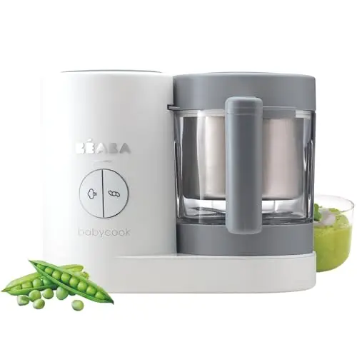 BÉABA, Babycook Néo, Robot Bébé 6 en 1, Made in France, Mixeur-Cuiseur, Bol en Verre et Cuve Inox, Diversification alimentaire, Petits pots bébé maison, Cuisson Vapeur Douce Rapide, White Silver